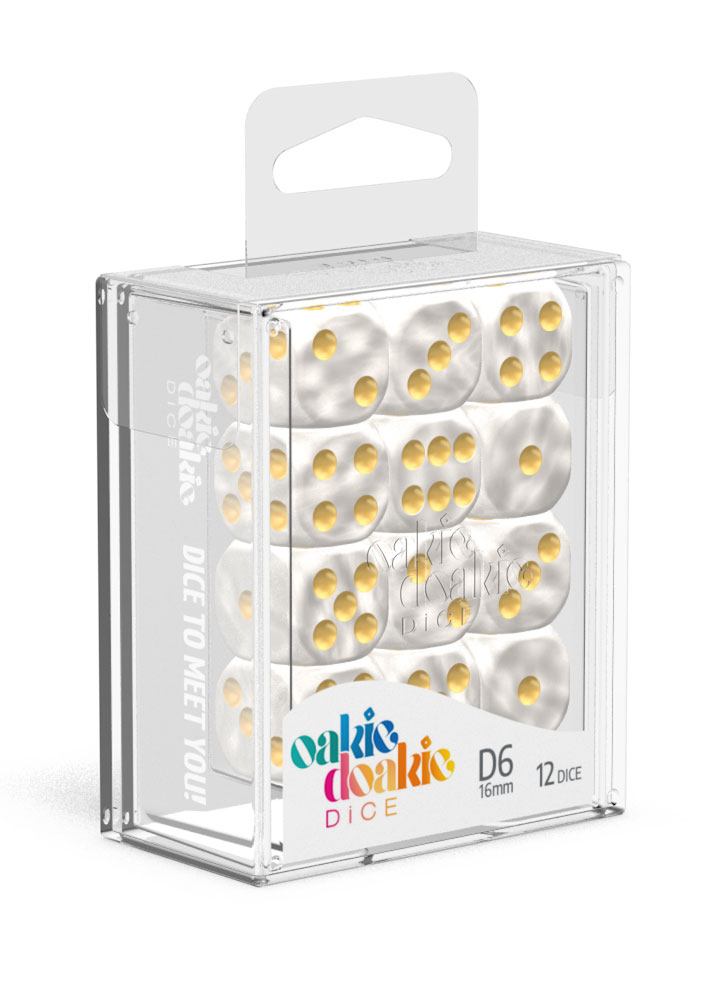 Oakie Doakie Dice W6 Würfel 16 mm Marble - Weiß (12)