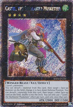 Castel, the Skyblaster Musketeer (V.1) RA04-EN230 Platinum Secret Rare Near Mint Englisch 1. Auflage