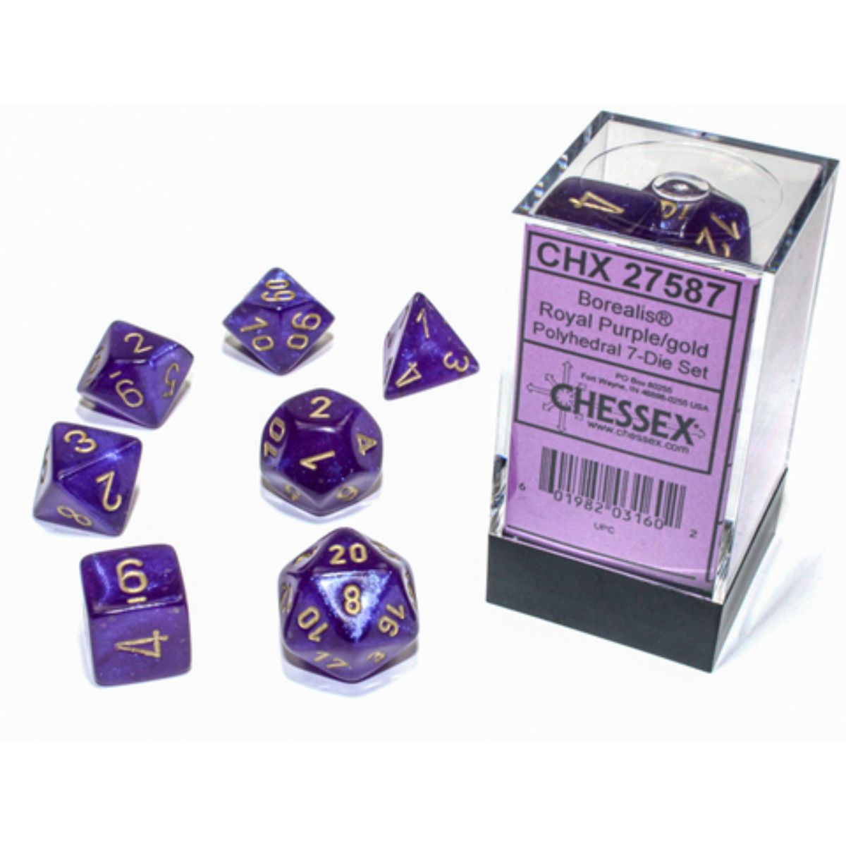 Chessex 7-Würfelset Borealis Polyhedral Royal Purple/Gold Luminary