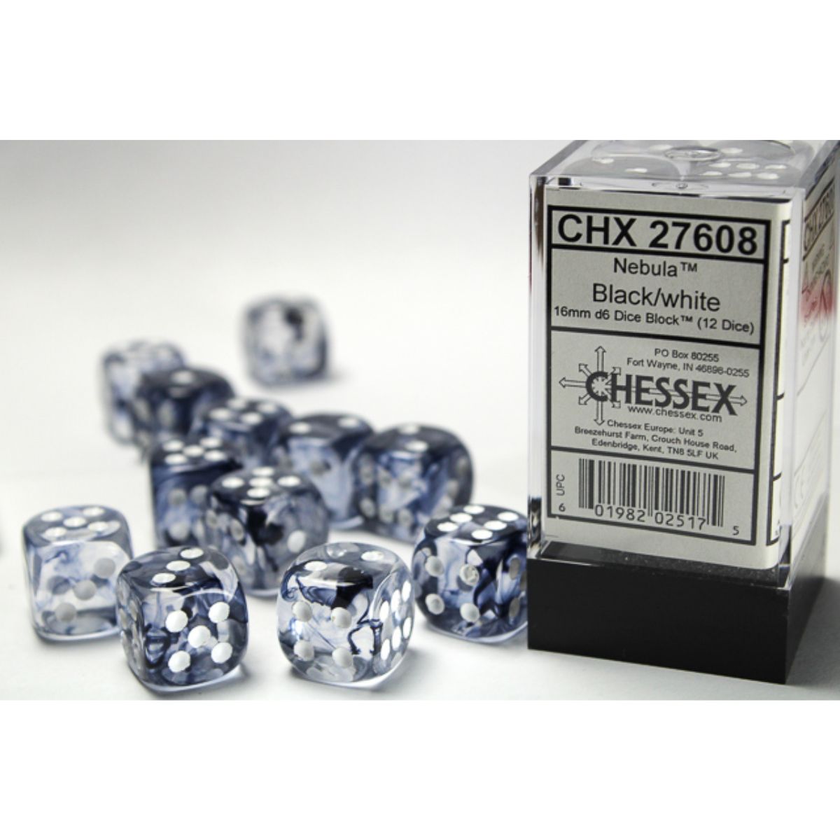 Chessex W6x12 Würfelset Marble Ivory/Black