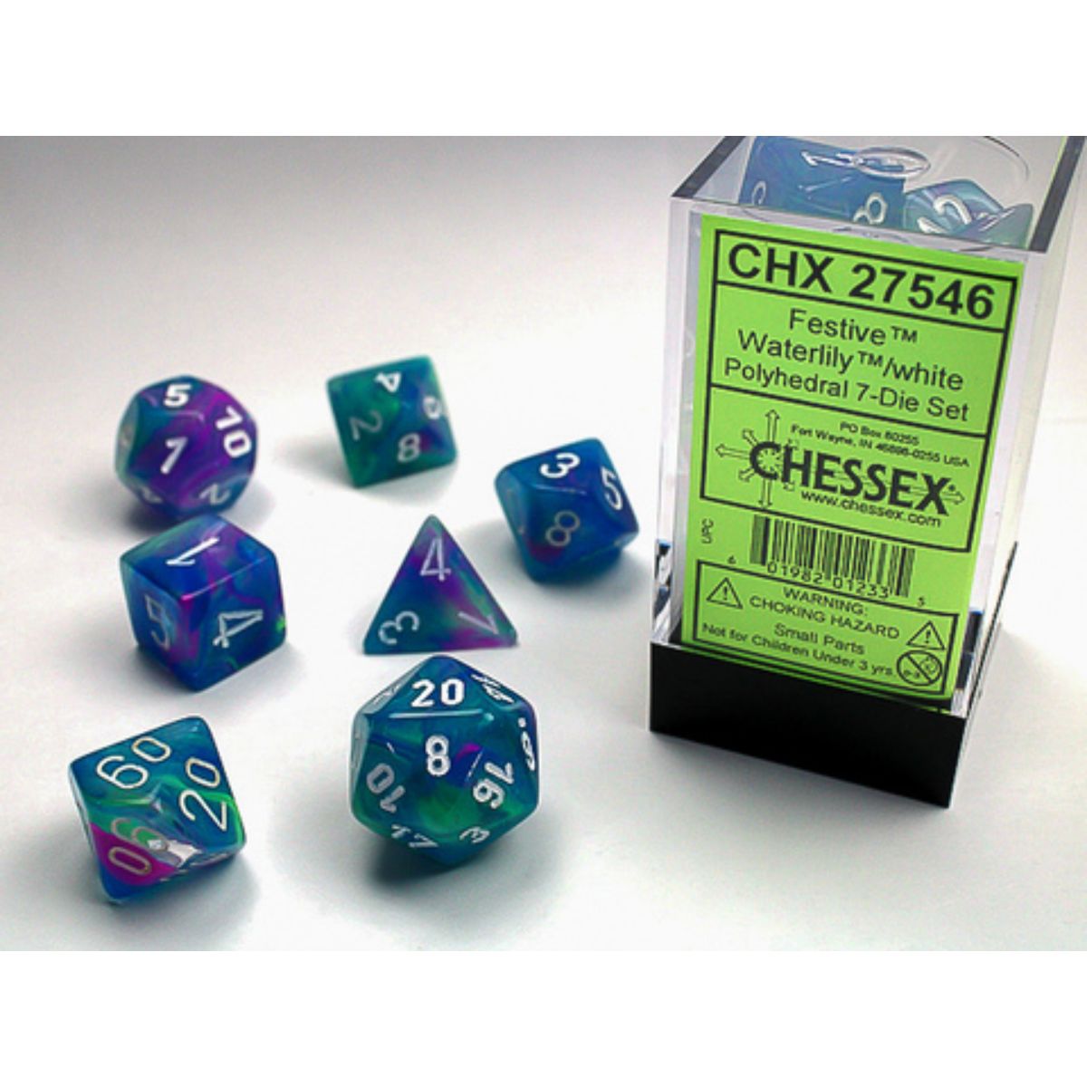 Chessex 7-Würfelset Festive Polyhedral Waterlily/White