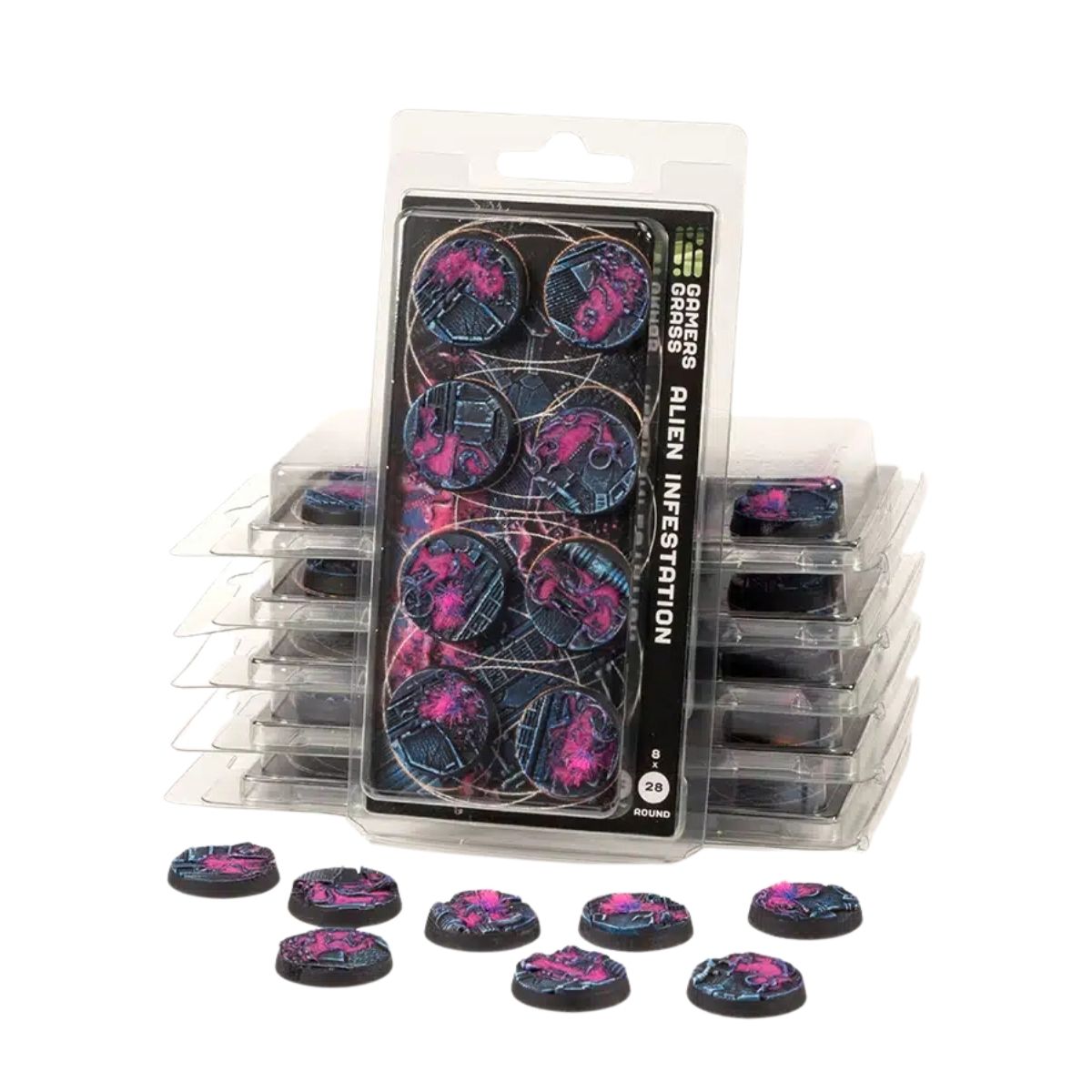 Gamers Grass Alien Infestation Bases, Round 28mm (x8)