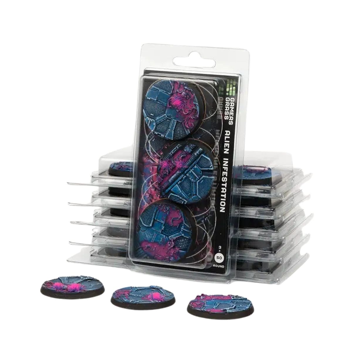Gamers Grass Alien Infestation Bases, Round 50mm (x3)