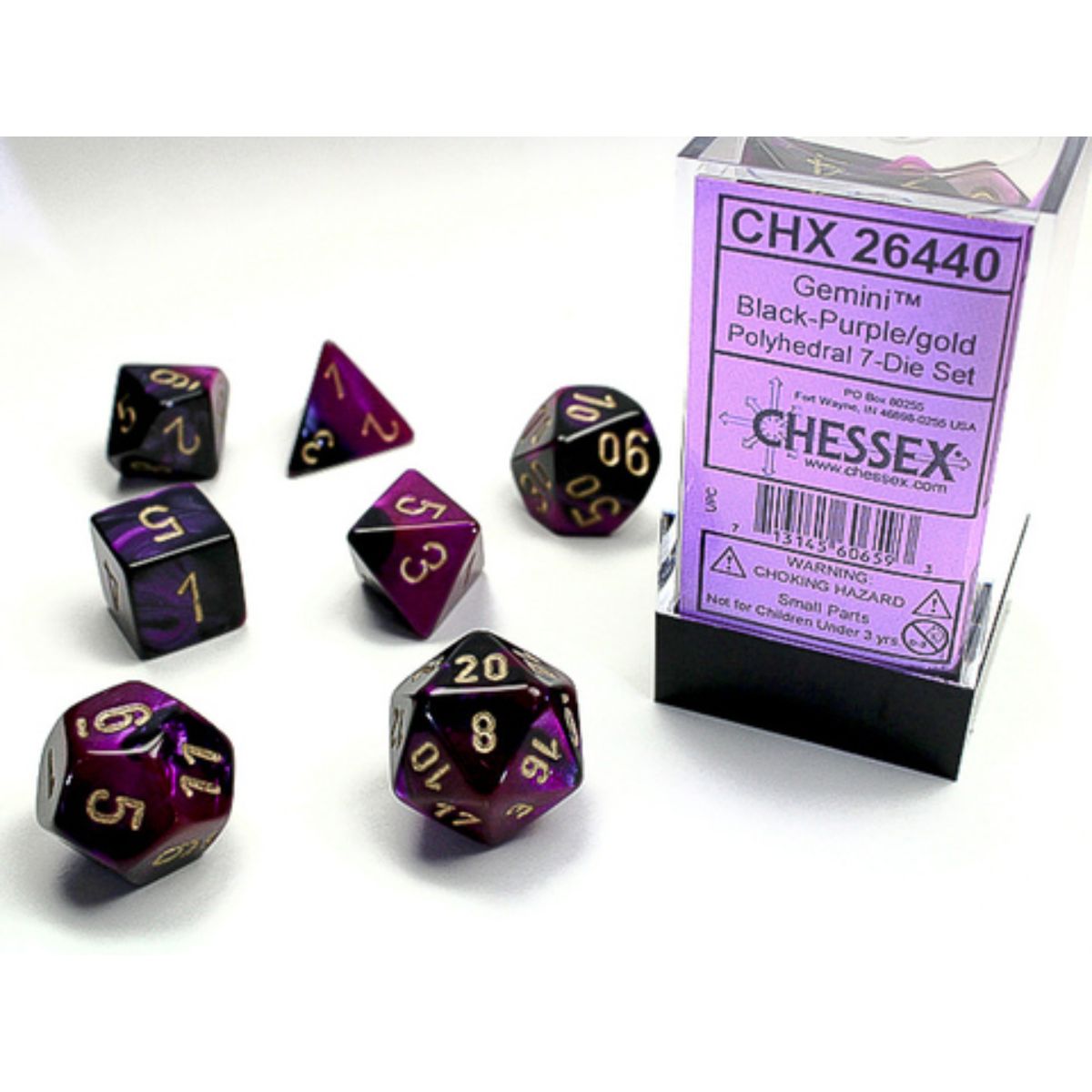 Chessex 7-Würfelset Gemini Polyhedral Black-Purple/Gold