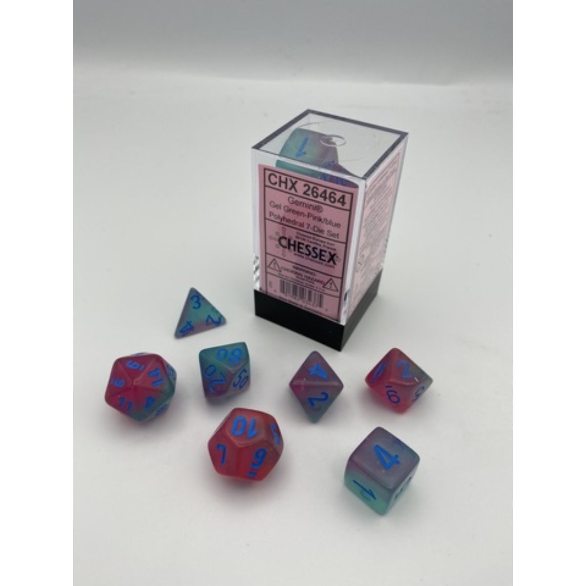 Chessex 7-Würfelset Gemini Polyhedral Gel Green-Pink/Blue Luminary