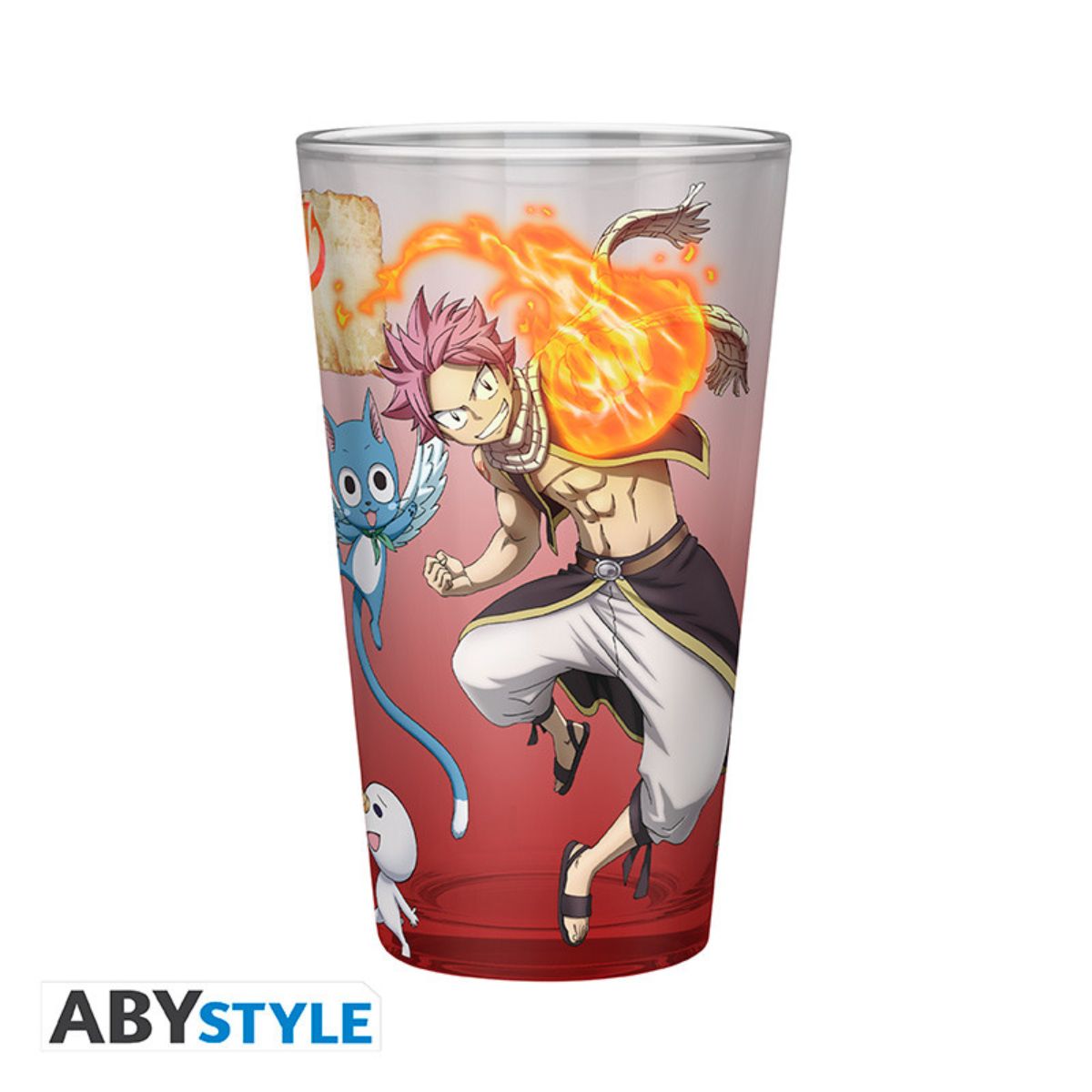 Fairy Tail Large Glass 400ml Natsu, Lucy, Happy & Plue