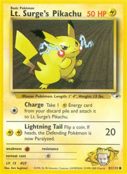 Lt. Surge's Pikachu GH-81 Common Poor Englisch