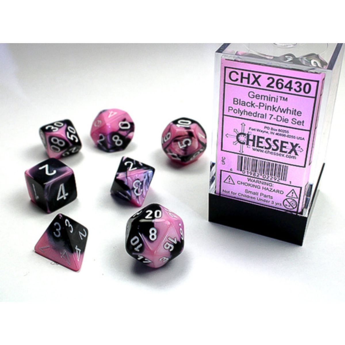 Chessex 7-Würfelset Gemini Polyhedral Black-Pink/White